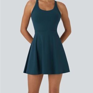 HALARA Teal Backless Twisted Active Dress